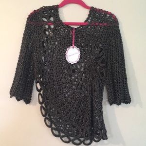 Crochet lace sweater in metallic gunmetal